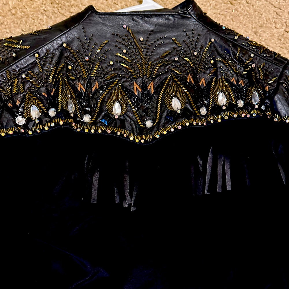 Leather fringed and embellished snake skin blouse (silk blouse)